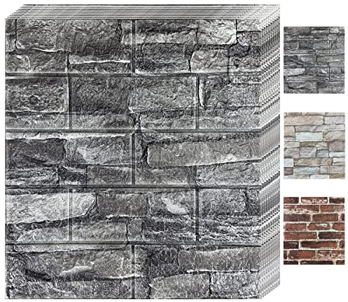 3D Wandpaneele Selbstklebend,10 Stück Steinoptik Tapete 35 x 38cm,Wasserdicht Wandtapete,Brick Pattern Wallpaper Wandaufkleber,für Wohnzimmer,Schlafzimmer,Küche,Badezimmer (10 Stück, Schwarz)