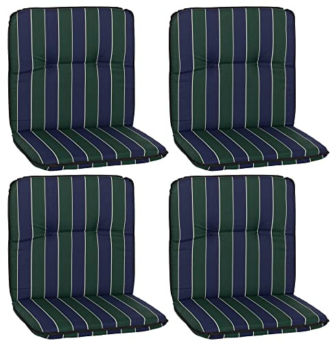 NYVI Niedriglehner Auflagen Hawaii 4er Set - 96x47 cm Blau Dunkelgrün Gestreift - Gartenmöbel Auflage mit 5 cm Polster und Gummi-Halteband