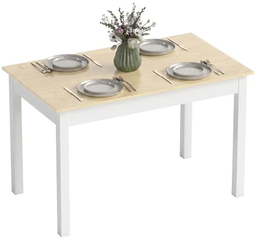 HOMCOM Mesa de Comedor Mesa Cocina 4-6 Personas 119x70x75 cm Roble Blanco