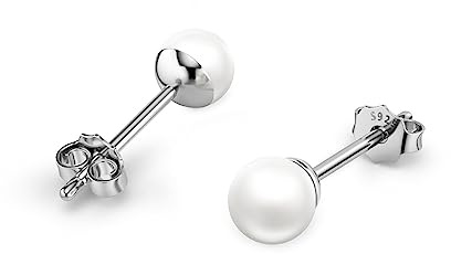 DALARAN Sterling Silber Weiße Perle Ohrstecker für Damen Hypoallergen Ohrringe 4/5/6/7/8/9/10mm