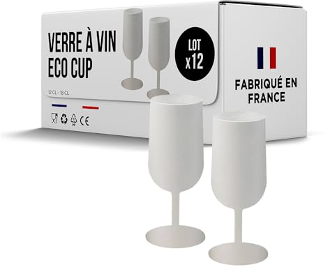 SPARKLERS CLUB Verres à Vin Réutilisables Eco Cup 12cl (18cl à ras bord) MADE IN FRANCE - Fabriqué en en Polypropylène, Verre Jetable et Réutilisable de Haute Qualité (Blanc, 12)