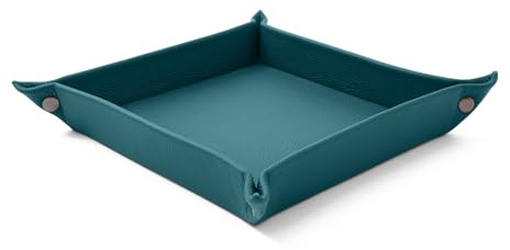 eglooh - Iris - Vaciabolsillos Recibidor Piel Genuina Azul Cerceta - Organizador de Escritorio Diseño Moderno - Bandeja Decorativa Llaves, Monedas y Joyas - cm 18 x 18 - Made in Italy