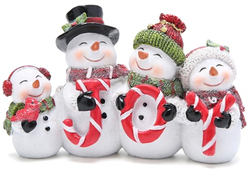 Hodao 7.75“ Length Christmas Joy Snowman Family Decorations Xmas Figurines Winter Decor Handmade Snowman Figurines for Xmas Decor Gift - Christmas Party Home Decorations