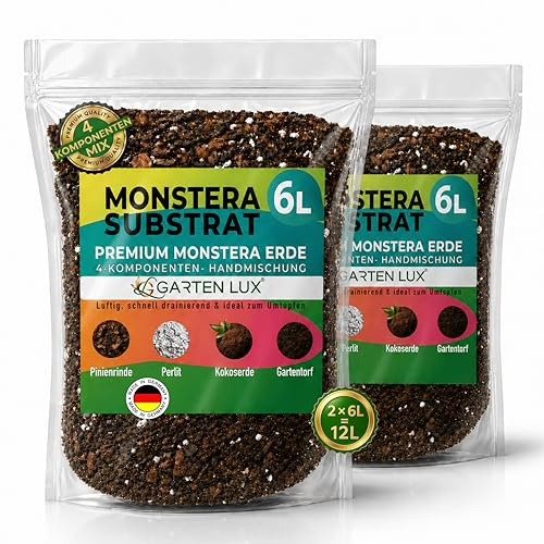 Garten Lux Premium Monstera Erde 12L-4-Komponenten Erde für Monstera-schnell entwässernde Erde für die Aufzucht und Umpflanzung von Pflanzen.