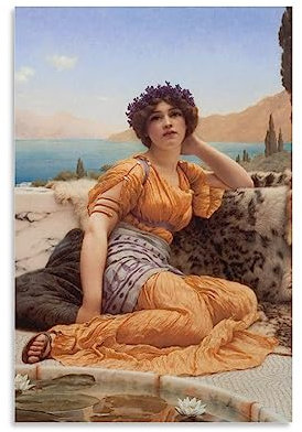 MEIYAN Mit Veilchen Gewunden Und Robe Von Safran Hue John William Godward Maler Poster Wandkunst Poster Drucke Wohnkultur Bild Leinwand Malerei Poster 50 x 75 cm
