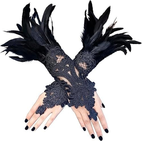 KATELUO Damen Vintage Spitzenhandschuhe,Spitzenhandschuhe fingerlos,Manschette spitze, für Cosplay Hochzeit Halloween Karneval Kostüm Zubehör