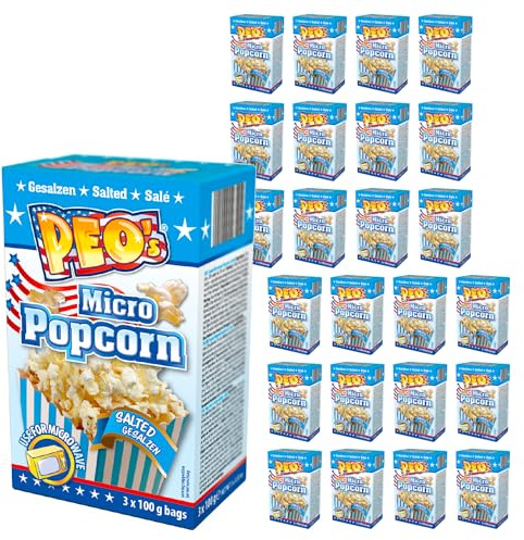 Peo's Mikrowellen Popcorn - Gesalzen/Salzig - 72er Vorteilspack, 24 Schachteln mit 3 x 100g Inhalt, Popcorn Mais süßigkeiten für die Karneval, Party, Filmsnack, Kinoabend…