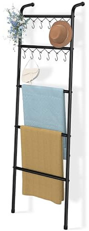 Simple Trending Escalera para Mantas, toallero de Metal de 5 Niveles con 12 Ganchos, Escalera Decorativa Estilo Metal de 79 Pulgadas para la Sala de Estar, Dormitorio, baño, decoración del hogar,