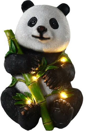 LYEAA Statue de panda solaire en résine – Décoration de jardin durable, sculpture extérieure imperméable pour terrasse, pelouse, cour