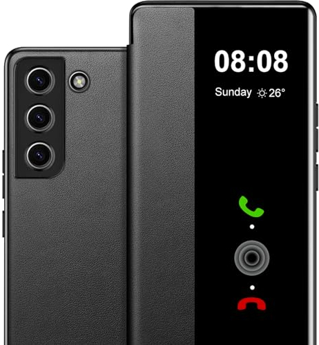 Handyhülle für Samsung Galaxy S23 Hülle S View, Clear View Flip Leder für Samsung S23 5G Hülle, Luxus Extra-Dünn Stoßfest Kratzfest Schutzhülle Cover Case Tasche