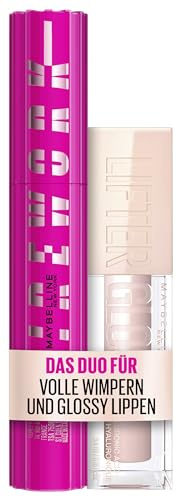 Bundle of Maybelline New York, Lash Sensational Firework Mascara, Very Black, 10 ml + Maybelline New York Glänzender Lipgloss, Lifter Gloss, Farbe: Nr. 002 Ice (Nude), 1 x 5,4 ml