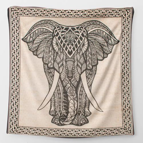 Kimbatex Pareo Multiusos XXL para Playa y hogar, 210 x 240 cm, 100% algodón. Ideal como Pareo Playa, Cubre sofá, Cubre Camas, Tapiz... (Elefante)