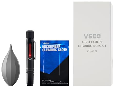 VSGO Kamera Reinigungsset mit Luftgebläse Objektivpinsel & Reinigungstuch | 4-in-1 Reinigungszubehör, geeignet für DSLR Digitalkameras, professionelle Reinigungstools