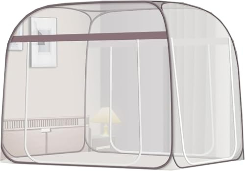 JvFbjLF Mosquitera de Tres Puertas for Cama Interior, Dosel for Cama, Tiendas de campaña, Espacio de privacidad Transpirable, Tiendas for Dormir de tamaño Doble(Grigio,150 x 200 m)