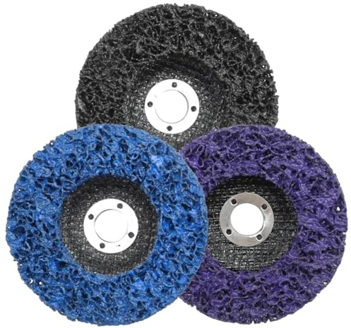 JUUDDENPARTS 3 Pack 115mm 4.5inch Strip Discs Stripping Wheel Set, Poly Paint Removal Disc, Paint Stripper Abrasive Wheel for Angle Grinder Rust Oxidation Removal Tool (Black Blue Purple)