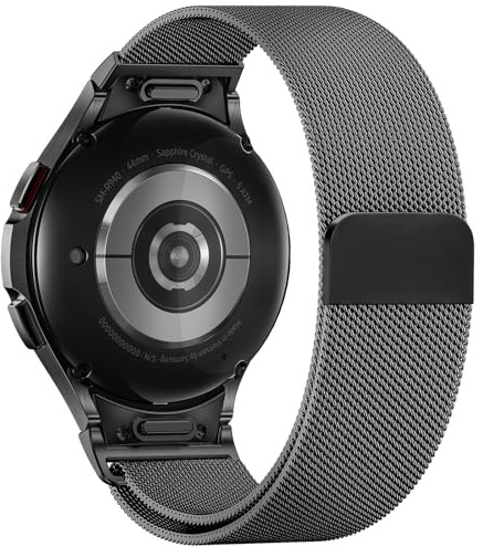 Faliogo Ein klick Metall Armband Kompatibel mit Samsung Galaxy Watch 6 Armband 40mm 44mm, Galaxy Watch 7 4 5 Band, Keine Lücke Edelstahl Ersatzarmband für 5 Pro/6 4 Classic, Schwarz