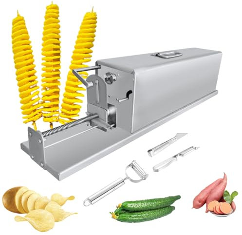 Affettatrice Elettrica Tornado 3 in 1, Affettatrice Automatica per Patate Allungate, Affettatrice Elettrica per Patatine in Acciaio Inossidabile, Tagliapatate Commerciale A Spirale con Tre Kit di