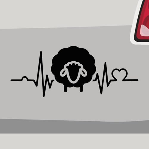 Stickerfreaks Aufkleber - Schaf Herzschlag Tier Farm - Sticker, Folienaukleber für Auto, Motorrad, Fahrrad, Laptop, LKW (14x5,5cm | Schwarz)