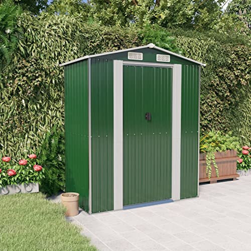 Xichuzi Geräteschuppen, Gerätehaus, Fahrradgarage, Gartenhütte, Fahrradunterstand, Gartenhäuschen, Garten Hütte, Fahrrad Unterstand, Grün 192x108x223 cm Verzinkter Stahl