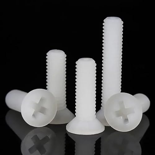 BCOMFY Tornillos de Cabeza avellanada de Nailon de plástico Blanco M6, Tornillos de Cabeza Plana Phillips, Longitud del Tornillo 4-40mm(12mm)