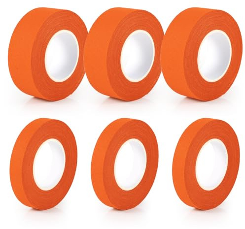 BOXOB 6pz 9,14m Nastro Hockey, 25mm 12,5mm Non Pretagliato Nastro per Mazza da Hockey Cotone Assorbente del Sudore Nastro Hockey Grip Nastro per Stecca da Hockey per Lacrosse Baseball (Arancia)