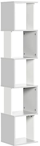 HOMCOM Libreria a 5 livelli scaffale porta libri in legno, scaffale cubo per soggiorno, ufficio, 33 x 28 x 161 cm, bianco e grigio
