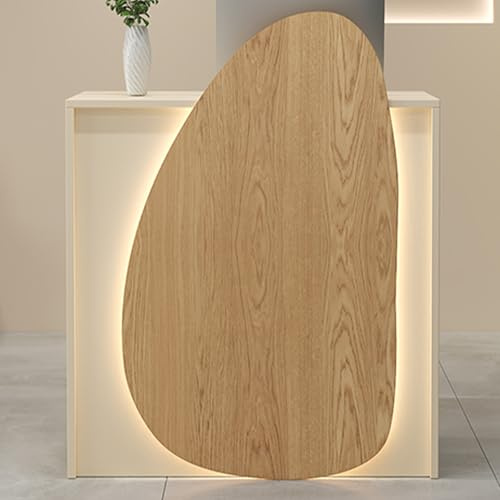 YQMHEZ Comptoir de Réception, Comptoir d'accueil avec Tiroir Verrouillable, Table de Caisse d Vente Au Détail dans Le Hall, Table de Réception pour Salon, Bureau À Domicile(Beige+Natural,80cm)