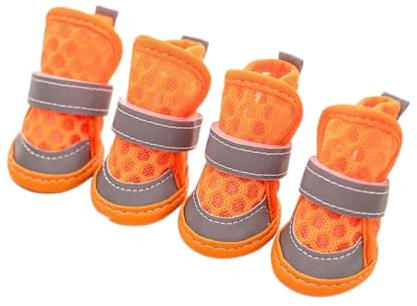 MeiAOBest Hund Sommer Mesh Schuhe, atmungsaktive reflektierende Hund rutschfeste Stiefel Haustier Pfote Schutz Abdeckung Anti-lecken Wandern Schuhe für kleine mittelgroße Hunde _4 # (Orange)
