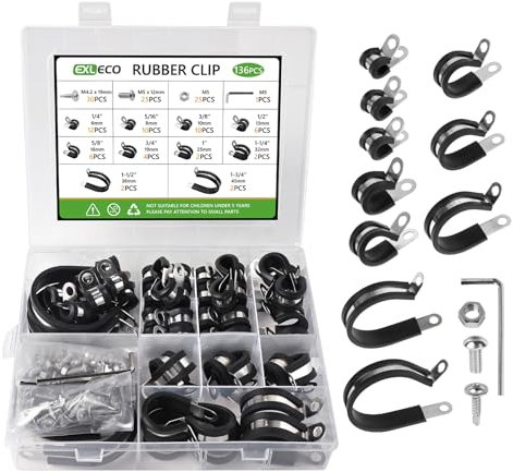EXLECO 136 pcs Kabelschellen zum Schrauben Kabelklemmen Edelstahl Kit Gummi P Clips Rohrschellen mit Gummieinlage Rohrklemme für Leitung Draht Rohr 6mm 8mm 10mm 13mm 16mm 19mm 25mm 32mm 38mm 45mm