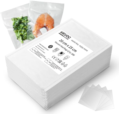 Wevac Core 200 Bolsas de Vacío 20x25 cm, para Conservar Jamón y Curados | Gofradas, Sin BPA, Resistentes y Herméticas, Ideales para Mariscos, Carnes Curadas, Congelación y Cocción Sous Vide