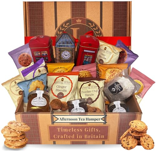 Afternoon Tea Hamper for 2 – English Tea Gift Set Bundle Contains Luxury Teabags, Biscuits, Jams & Preserves. Hamper Gifts for Women, Men & Couples