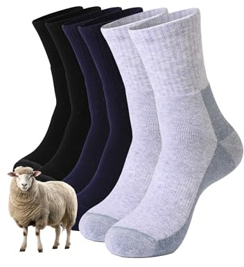 Atforna Merino vandringsstrumpor herr, utomhusstrumpor trekkingstrumpor, merinoull sportstrumpor löparstrumpor unisex, andas och vadderade, 3 par, B-svart + ljusgrå + mörkblå, 43-46 EU