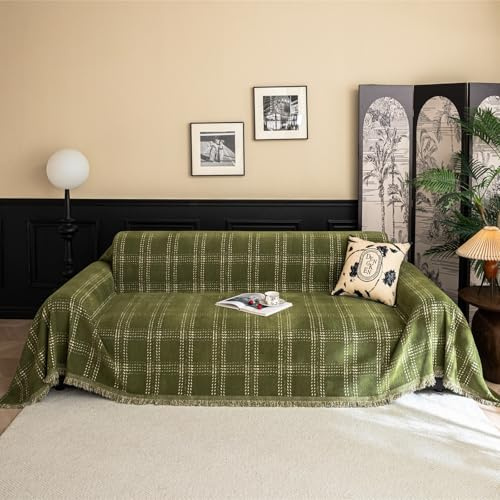 Copridivano classico a copertura completa, coperta per divano multi-stagione, di grandi dimensioni (180 x 340 cm), per divano a 4 posti, versatile, verde, decorazione per soggiorno