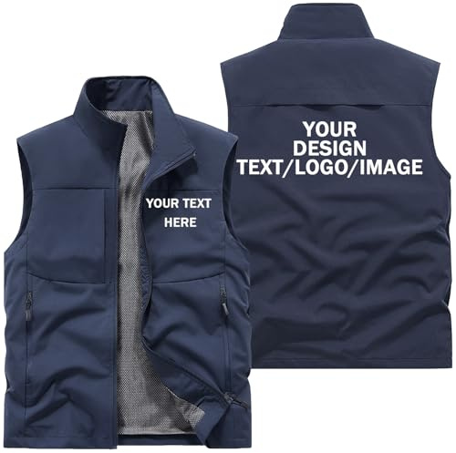 Nicevhljac Gilet da uomo in softshell, casual, per pesca, fotografia, leggero, con tasche multiple, aggiungi il tuo design, blu navy, XL