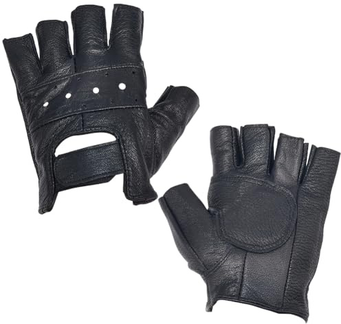 CALFOVERA 1 Paar Gothic Halbfingerhandschuhe Aus Echtem Leder Retro Perforiert Punk Echtes Leder Handfläche Fingerlose Motorradhandschuhe Für Damen Und Herren Performance Kostüm Cosplay Fahren