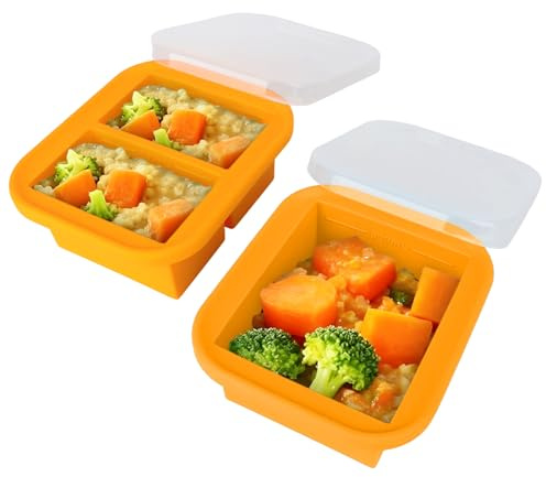 Hojalis Confezione da 2 vassoi in silicone per cubetti di ghiaccio per zuppe, una tazza da 500 ml e 2 stampi per congelatore da 250 ml con coperchio, contenitori in silicone per congelare brodo, salsa
