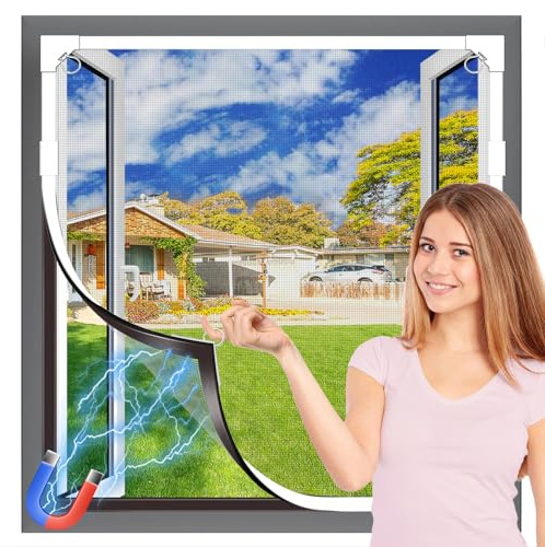 OWYR Mosquitera Magnética Adhesiva Ventana 100 x 100 cm Blanca Gris | Instalación fácil sin taladro, autoadhesiva, ajustable DIY, malla de fibra de vidrio resistente, protección contra insectos