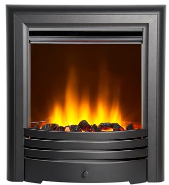 Acantha Electric Inset Fire, Matte Black | Coal & Crystal Effect Fuel Bed, LED Flame Effect, Remote Control with 7-Day Timer, 1kW & 2kW Heat Settings, Thermostat