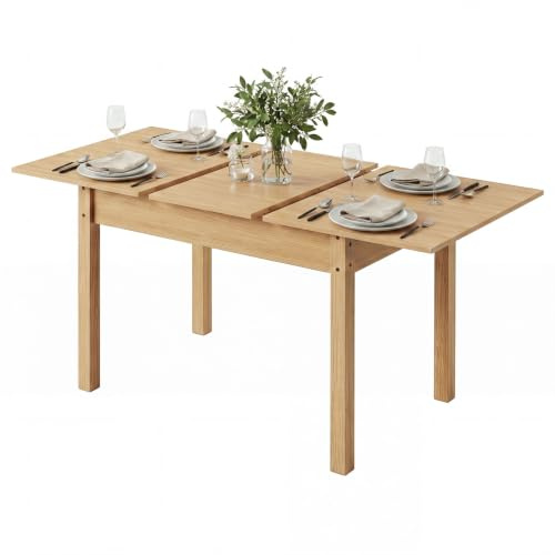 Levede Extendable Dining Table 110-150cm – Solid Legs Kitchen Table for 4-6 People, Oak Effect Wooden Dining Table for Home Dining Room