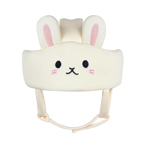 Folpus Casque de Protection pour Bébé Bonnet Sécuritaire avec Mousse Légère Chapeau Rembourré Anti- Sangle Réglable pour, Casque De Protection Anti-Chute pour Bébé, Motif Petit Lapin