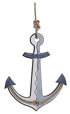 Ancora in legno grande, legno colore bianco e azzurro, Stile marinaro