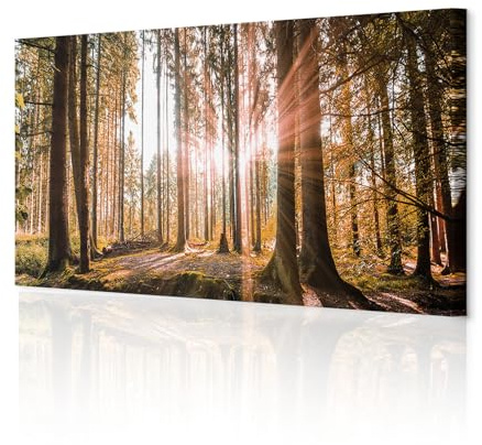 decomonkey Bilder Wald Herbst 150x50 cm XXL 1 Teilig Leinwandbilder Natur | Strukturleinwand, Holzkeilrahmen, Bild auf Leinwand, Wandbild, Kunstdruck, Wanddeko, Wohnzimmer, Wanddekoration, Landschaft