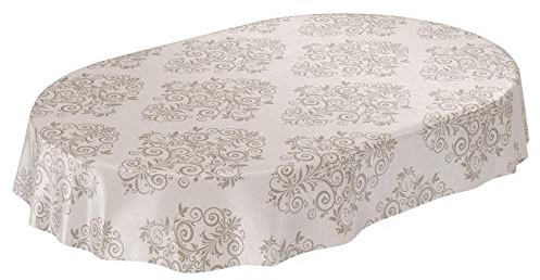 ANRO Wachstuchtischdecke Wachstuch Wachstischdecke Tischdecke abwaschbar Ranken Barock Arabeske Beige Oval wasserabweisend Gartentischdecke Meterware pflegeleicht Lotuseffekt 140 x 180cm