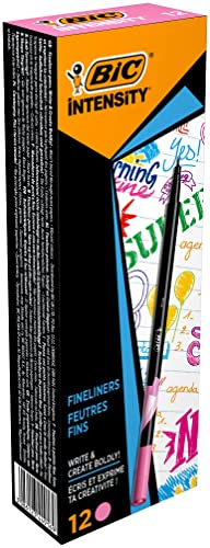 BIC Intensity Fineliner, Filzstifte Set mit 12 Stiften in Pink, mit feiner Spitze, Ideal für das Büro, das Home Office oder die Schule