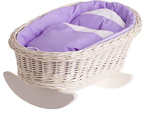 e-wicker24 Handgeflochtene Weidenwiege für Puppen – reizendes und langlebiges Puppenbettchen Puppenwiege ideal für fantasievolles Spielen Kinderzimmerdekoration Schaukelbett aus Korbgeflecht