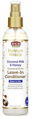 African Pride Moisture Miracle Coconut Milk & Honey Leave-In Conditioner - Refreshes & Softens Natural Coils & Curls, Hydrates & Shines Hair, 8 oz