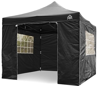 Alla årstider lusthus 3 x 3 m slitstark helt vattentät pop up paviljong med 4 sidoväggar och tillbehörspaket – svart