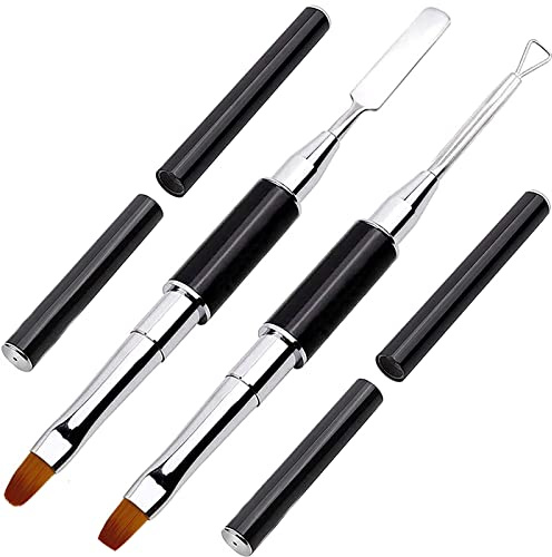 Kalolary 2Pc Dual-Ended Poly Gel Pinsel, Acryl UV Gel Dual-Ended Poly Gel Pinsel Poly Gel Pinsel Picker Dual-Ended Poly Gel Nagelbürste für Acryl Nägel Verlängerung (Schwarz)