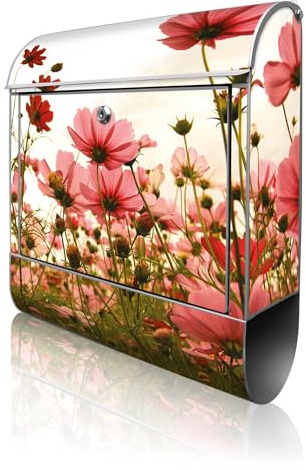 banjado Design Briefkasten personalisiert 38,5x46,5x13cm & 2 Schlüssel - Briefkasten Stahl Weiß Zeitungsfach pulverbeschichtet - Postkasten A4 Einwurf inkl. Montagematerial - Motiv Schmuckkörbchen