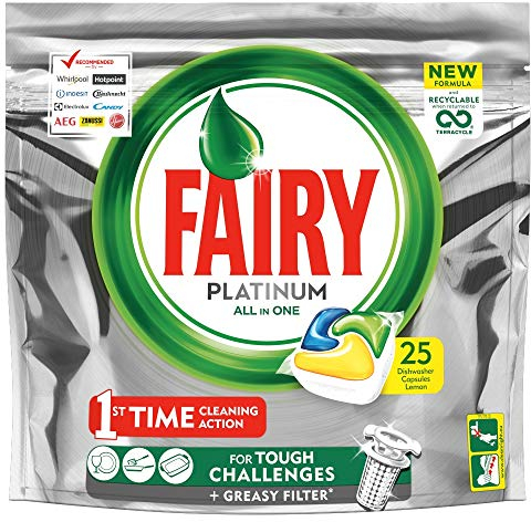 Fairy Platinum Dishwasher Detergent, Lemon, 25 Tablets
